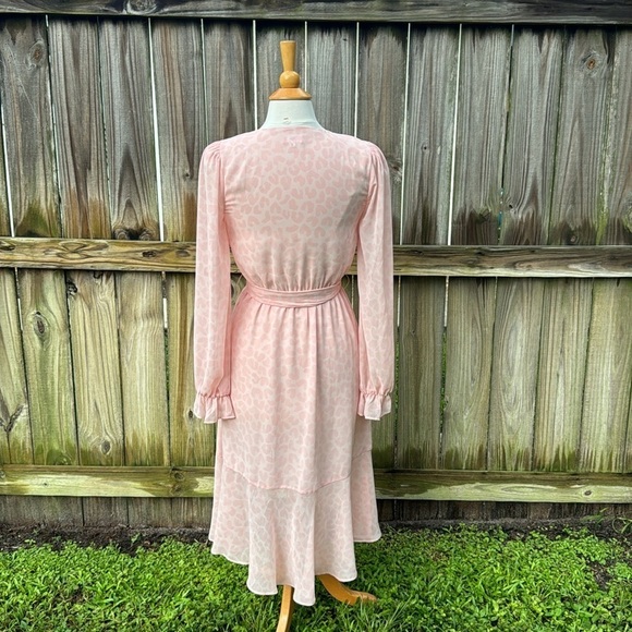 LPA pink leopard chiffon ruffle wrap duster dress - size small - Picture 8 of 12